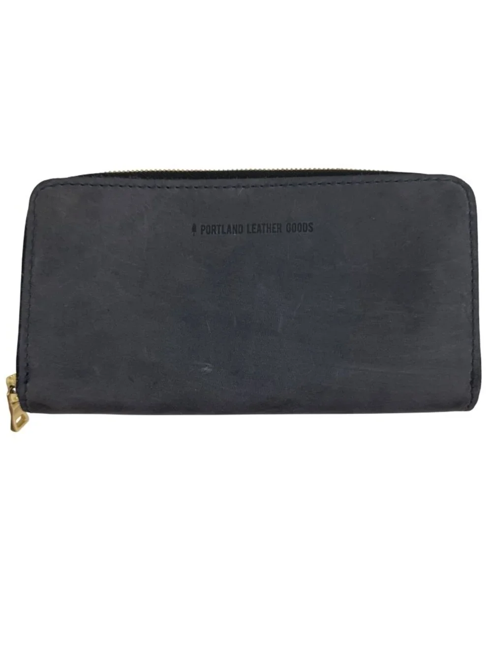 Portland Leather Goods AP Navy Blue Leather Accordion Zip Around Wallet Clutch